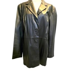 Sonoma Women’s Black Genuine Leather Jacket XL Button Front Blazer-Style